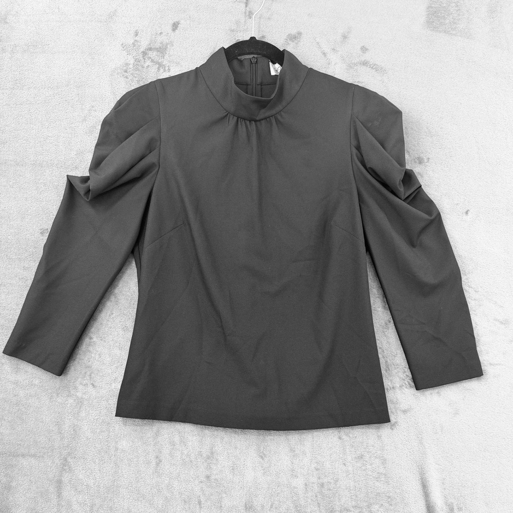 Eliza J Top Womens Size Small Puff Sleeve Office Career Mock Neck Black Back Zip